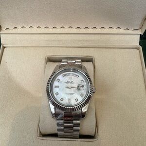 Silver Watch with Diamond Accents